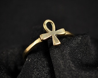 ANJ RING, EGYPTIAN brass ring, Egyptian cross ring, Cross life ring, Golden ring, Primitive jewelry, Goddess jewelry, Adjustable ring