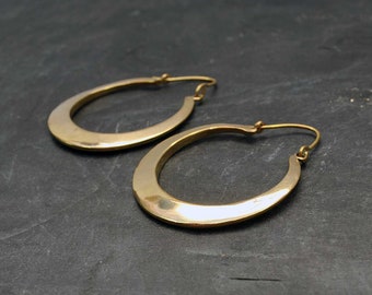 FLAT HOOPS, Boucles d'oreilles en laiton, Boucles d'oreilles originales, Boucles d'oreilles dorées, Boucles d'oreilles solides, Boho, Boucles d'oreilles africaines, Créoles en bronze, Boho