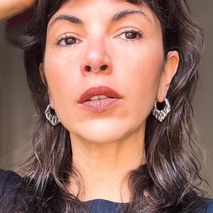 Rustic Silver Ear Weights for Stretched Lobes - 6mm Mountain-Inspired Carved Design with Clasp Closure