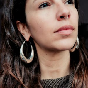 Grandi e spessi cerchi in argento - Orecchini a cerchio larghi di grandi dimensioni - Orecchini placcati in argento in stile balinese