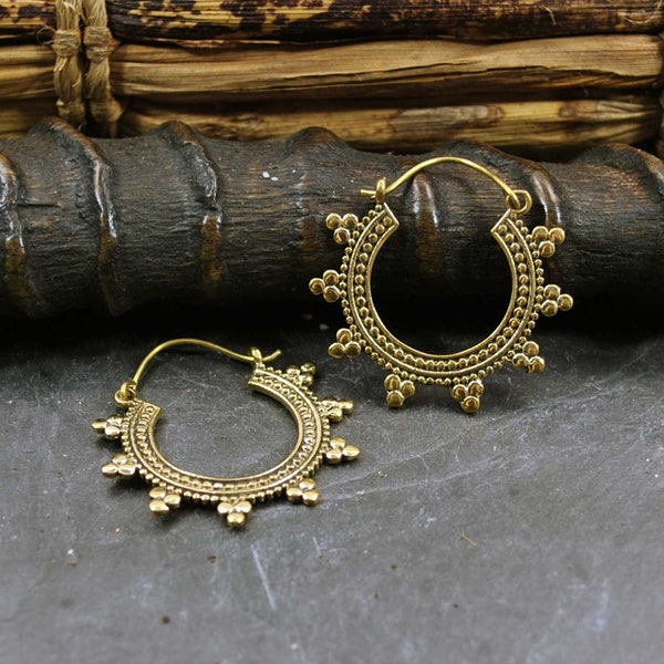 Brass Earrings, Boho Earrings, Hippie Jewelry, Bohemian Jewelry, Vintage earrings, Indian Hoop, Festival jewelry, Cute earrings, Golden hoop