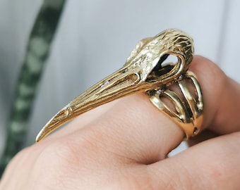 Bird skull ring - Gothic edgy animal skull ring -  Golden raven bird ring - Crow Head Skeleton Ring