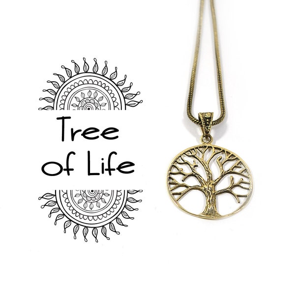 TREE OF LIFE brass Pendant, Healing tree life, Bohemian Jewelry, Tribal medal, Brass bead macrame pendant, bijoux hippie, sacred geometry