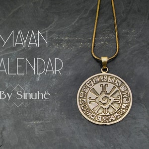 MAYAN CALENDAR pendant, Aztec jewelry, Amulet pendant, Mexican jewelry, BRASS pendant, Golden Medal, Yoga jewelry, Protector mayan symbol,