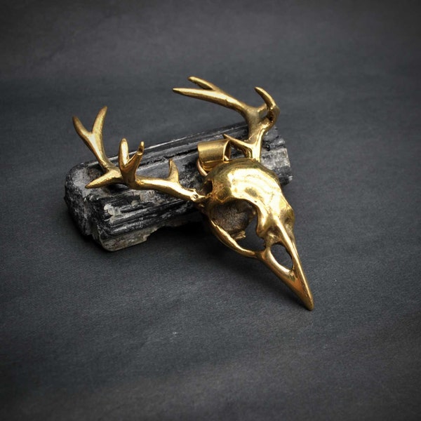 Pendentif crâne DEER, pendentif crâne d'OISEAU, bois de cerf, bijoux taxidermie, collier déesse, collier solide, bijoux punk, collier animal