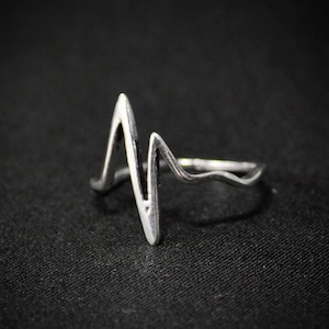 Peut inclure: Une bague en argent avec un motif de battement de cœur.