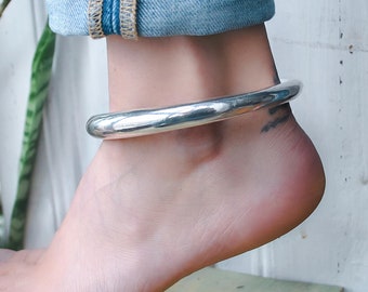 Thick silver anklet - Solid anklet bracelet - Brutalist silver anklet jewellery - Tribal style foot bracelets