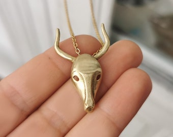 Deer skull necklace with antlers - Taxidermy pendant - Deer jewelry necklace - Goat skull necklace with horns
