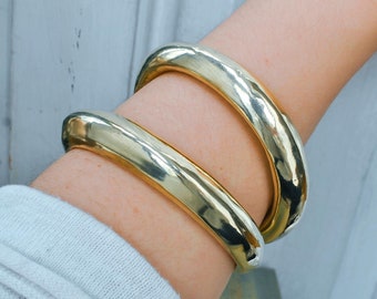 Chunky gold bracelet - Huge thick brass bangles - Set stackable plain bracelets - Traditional indian jewelry bracelet