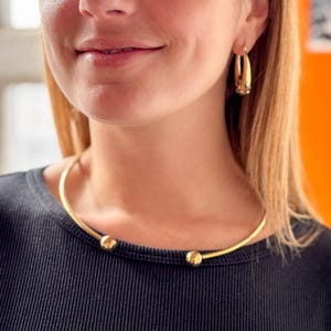 Brass Torque necklace - Two ball choker - Minimalist brutalist collar image 1
