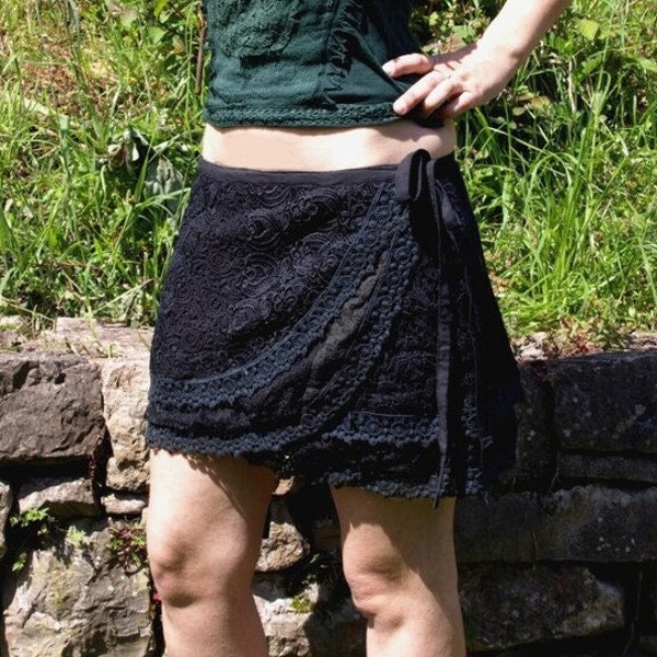 Wrap skirt, Pixie Skirt, Steampunk Skirt, Mini Skirt, Crochet skirt, lace roll up skirt