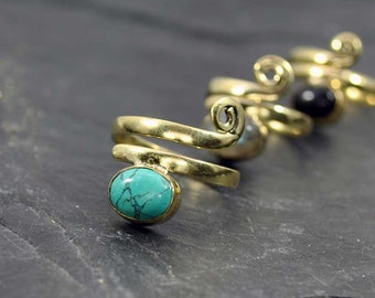Cornalin Ring, Kristall Ring, Wickelring, Messing Ring, Türkis Ring, Boho Ring, Midi Ring, Zierlich niedlich, Eleganter Edelstein Ring