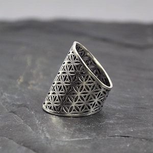 Flower life ring, Flower life silver ring, Sacred geometry spiritual jewelry, Dainty cute, Ring band silver, Boho vintage, Steampunk