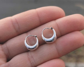 Thick silver earrings, Sterling silver earrings, Minimal earrings, Small thick earrings, Thick hoop earrings, Gift for her, Simple earrings