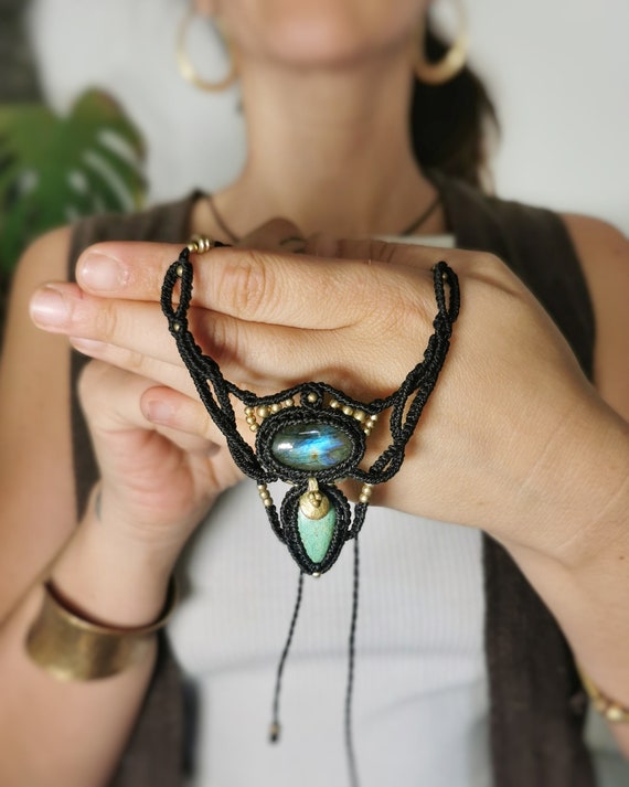 TURQUOISE Macrame Necklace Blue Gemstone Macrame Necklace Etsy