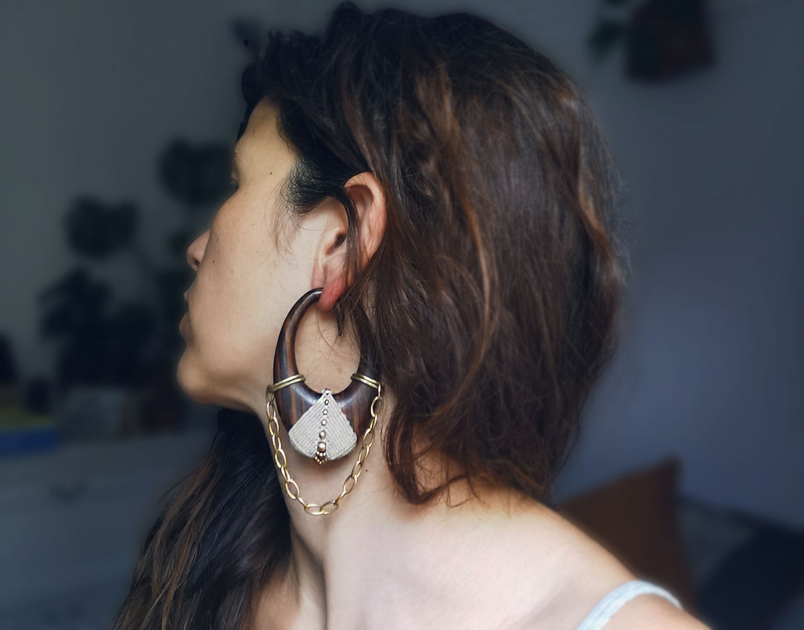 WOOD EAR WEIGHTS Macrame Wood Gauges Chain Ear Weights Etsy