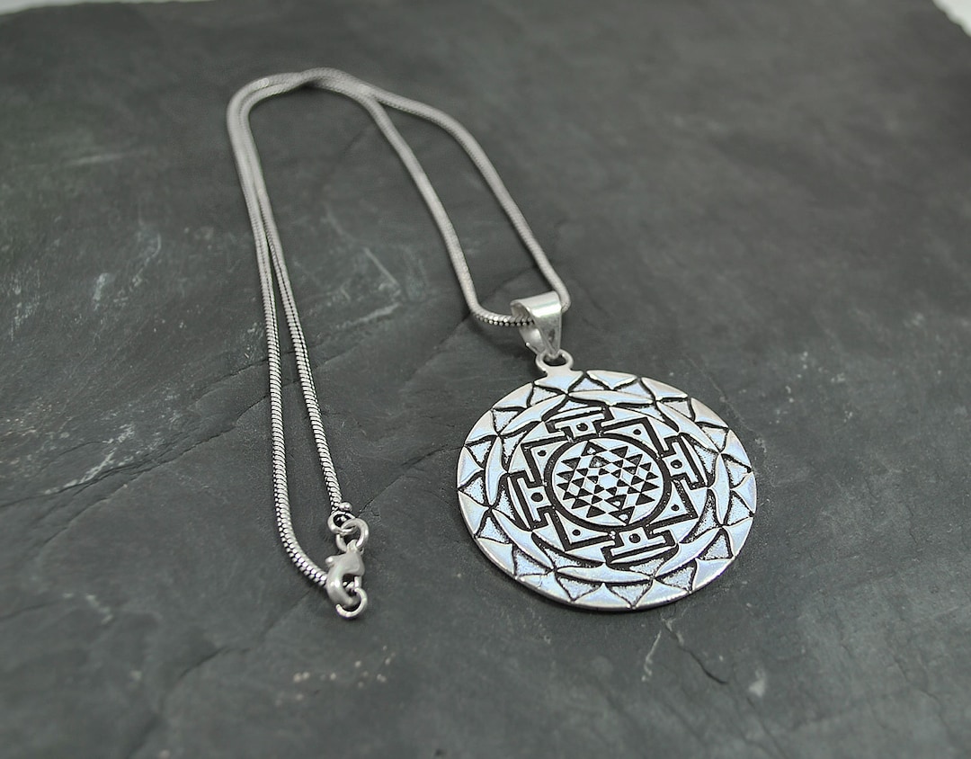 SHREE YANTRA Pendant, Sri Yantra, Silver Pendant, Men Necklace,, Mystic