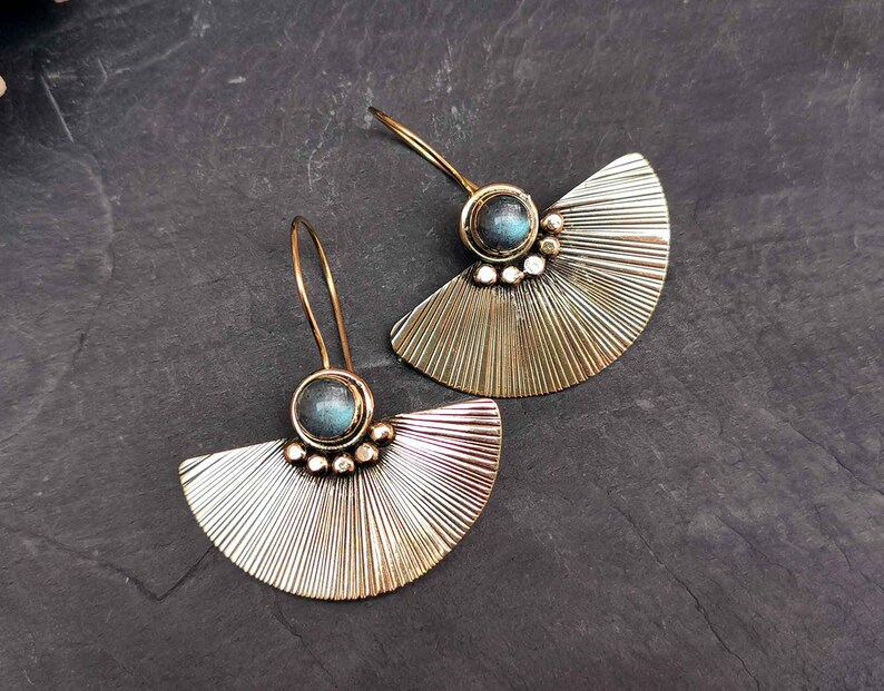Garnet earrings Bohemian earrings Moonstone earrings Tribal earrings Fan earrings Butterfly Gypsy earrings AFRICAN Golden earrings
