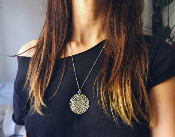 PENDANT NECKLACE Golden Geometric Mandala Necklace Medallion
