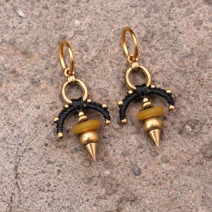 Tribal Macrame spike hoop earrings with African glass - Handmade brass boho statement earrings
