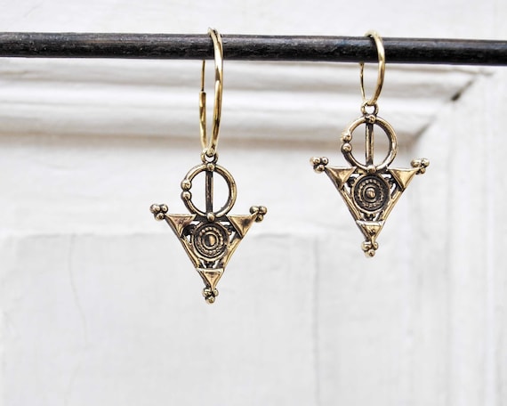 Pair of Brass Ethnic Bronze Style Hoop Earrings Pair of Brass Ethnic Bronze Style Hoop Earrings