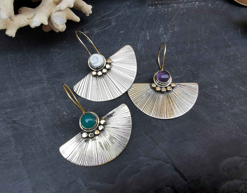 Garnet earrings Bohemian earrings Moonstone earrings Tribal earrings Fan earrings Butterfly Gypsy earrings AFRICAN Golden earrings