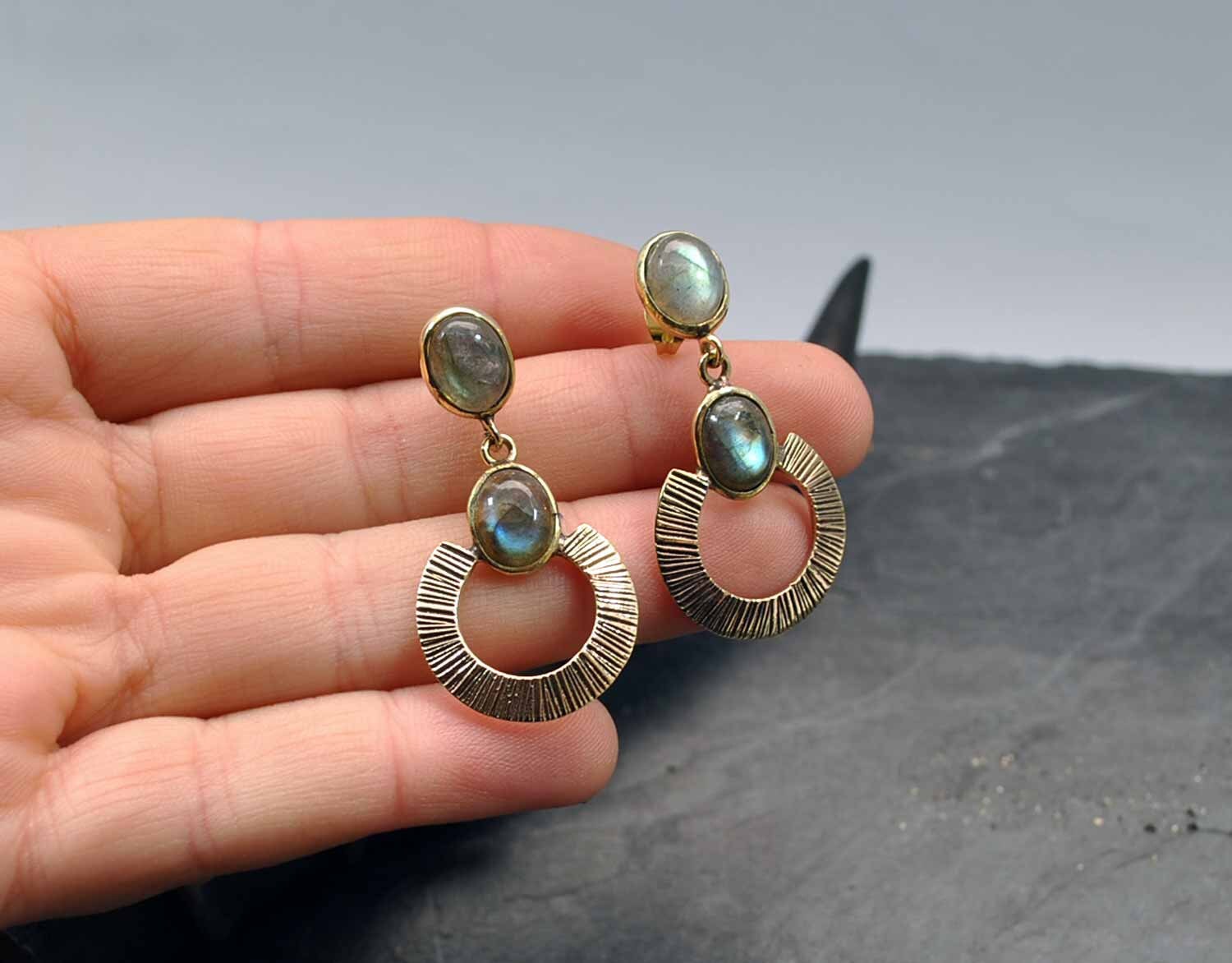 VINTAGE GEMSTONE Earrings Retro Loops Stud Hanging Earrings Etsy