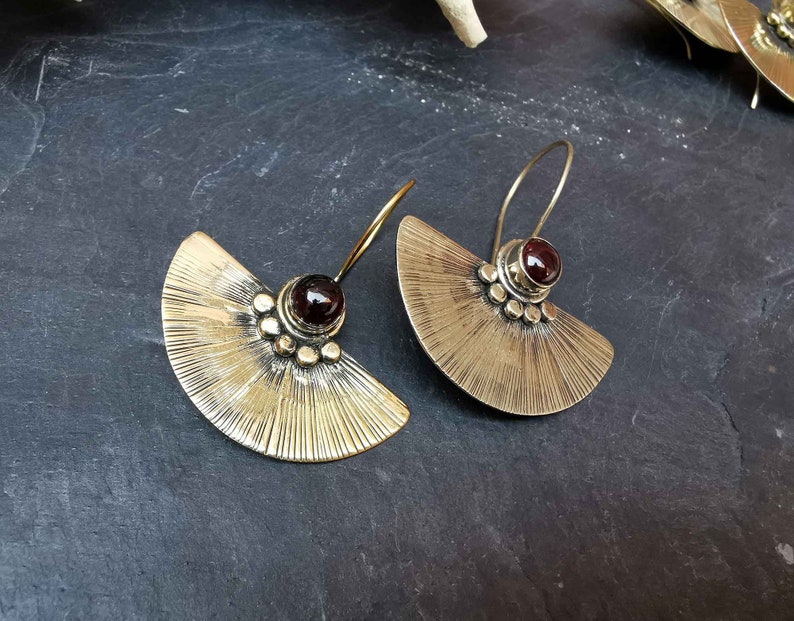 Garnet earrings Bohemian earrings Moonstone earrings Tribal earrings Fan earrings Butterfly Gypsy earrings AFRICAN Golden earrings