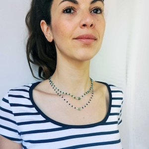 Silver choker with delicate gemstones - Crystal stone beaded necklace - Minimalist riviere-style necklace