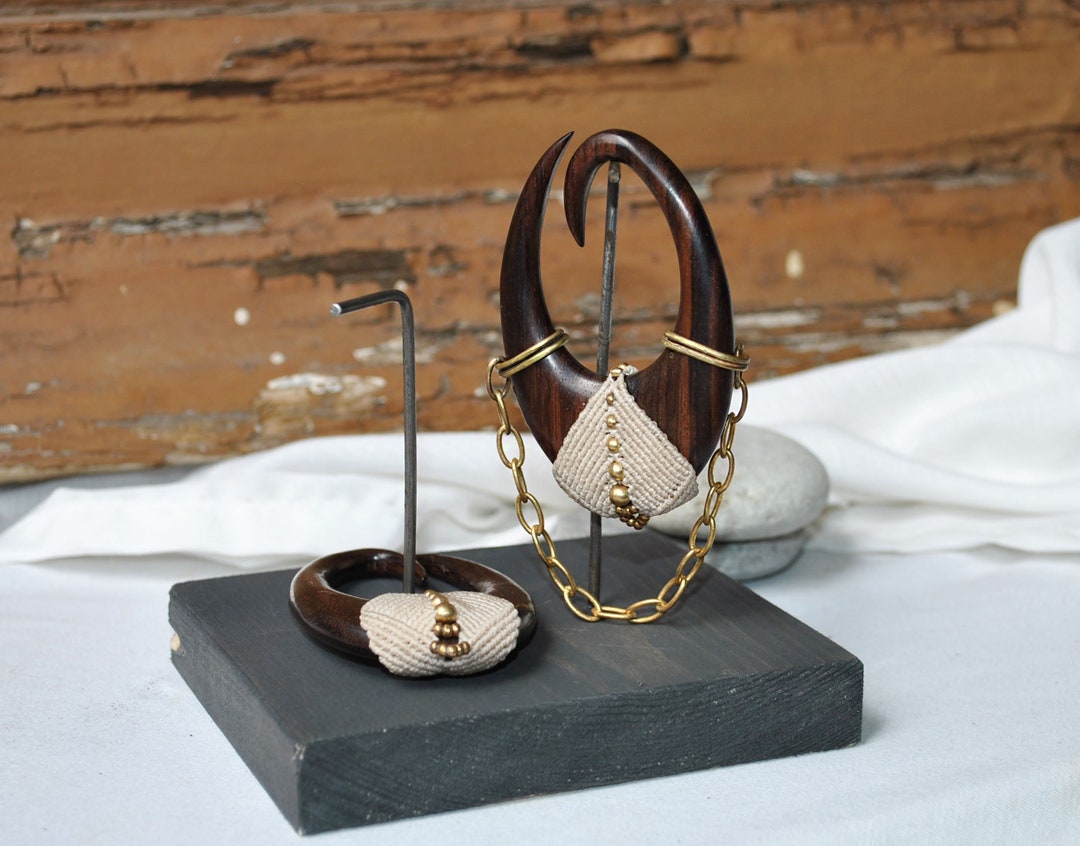 WOOD EAR WEIGHTS Macrame Wood Gauges Chain Ear Weights Stretching 6mm