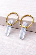 Quartz Ear Weights - Crystal Ear Hangers for Stretched Ears - Gauge Earrings - Stone Ear Weights - Keyhole Hoops