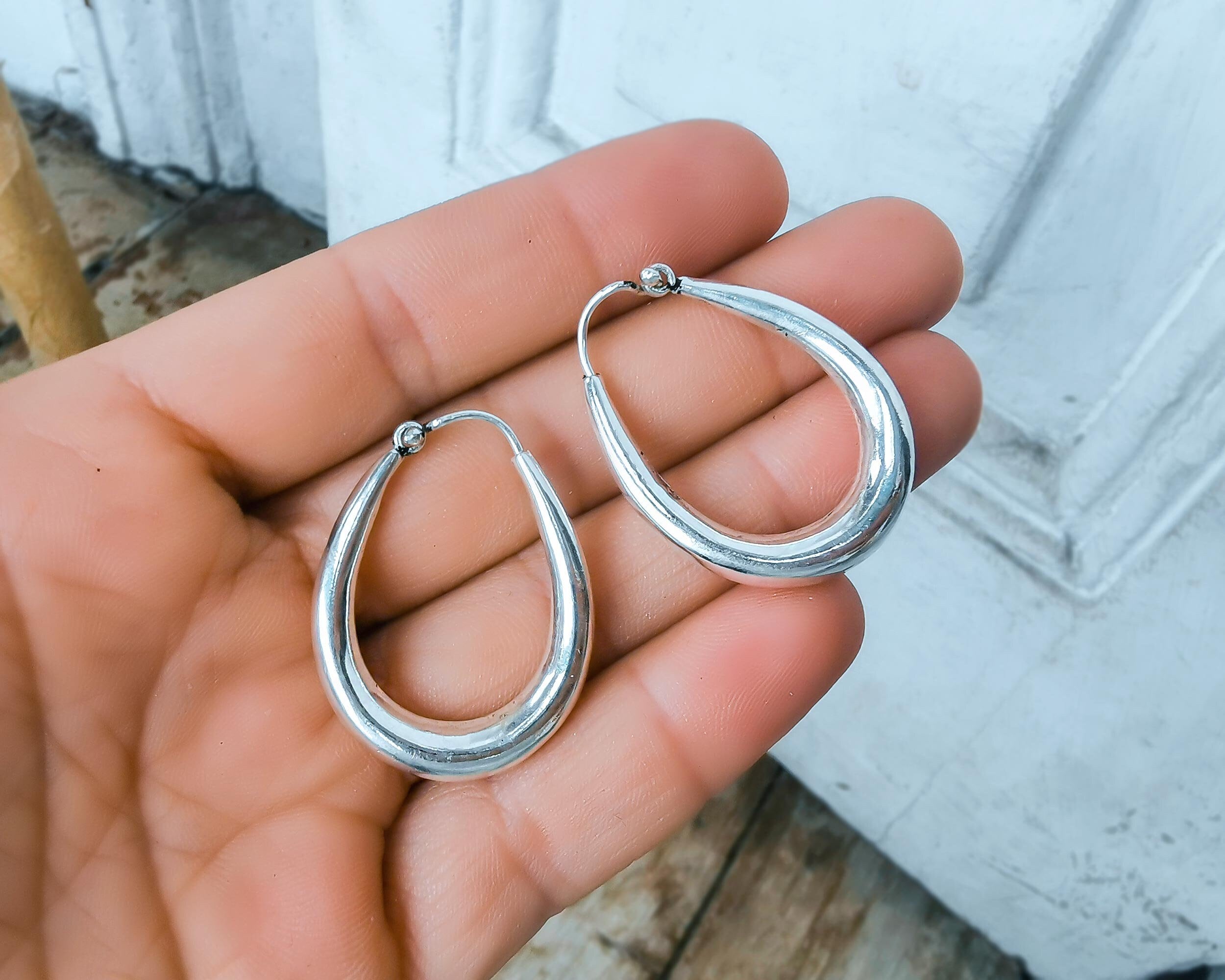 Orecchini A Cerchio In Argento Sterling 925 - Bali - Nuovi In Confezione - HAR-0773 - Foto 2