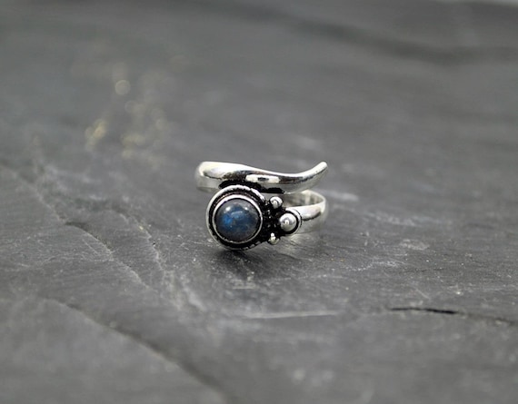 GEMSTONE Silver Ring - Adjustable Turquoise, Moonstone & Amethyst Statement Ring - Vintage Boho Jewelry