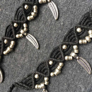 ANKLET Silver pendant, Macrame anklet, Foot ankle , Ankle strap, Tribal anklet, Jungle beach bracelet, Black Green anklet, Anklet bracelet image 3