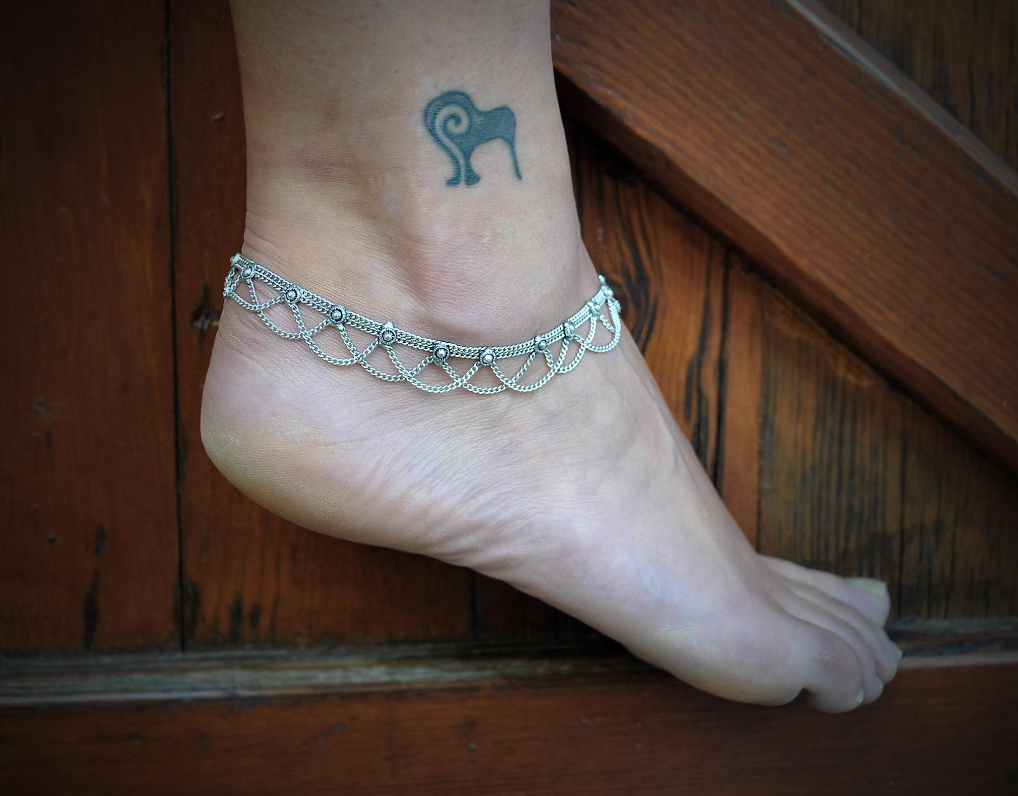 Thin Silver Anklet - Hanging Chain Bracelet for the Foot