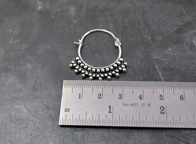Tribal Gypsy jewelry Grey Silver Hoop earrings Rustic earrings Bubbles hoops Yoga jewelry For sale Mandala jewellery Cute jewelry