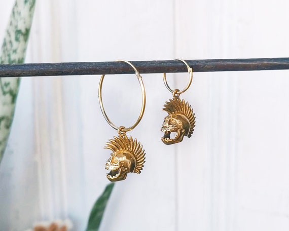 Gold lion shop hoop earrings