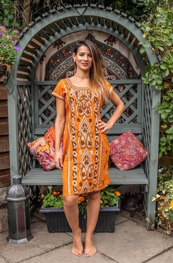 Embroidered Dress. Festival Clothing. 70s Midi Dre