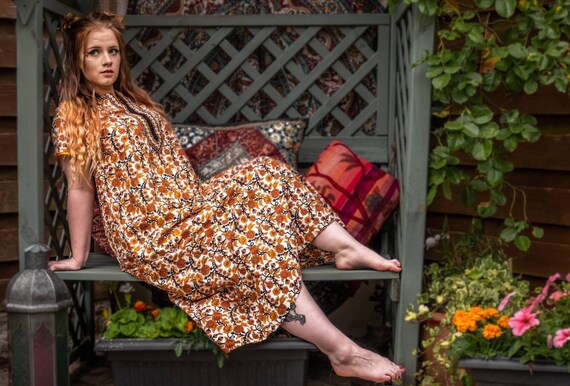 Festival Fashion. Kaftan Dress. Orange Dress. Psyc