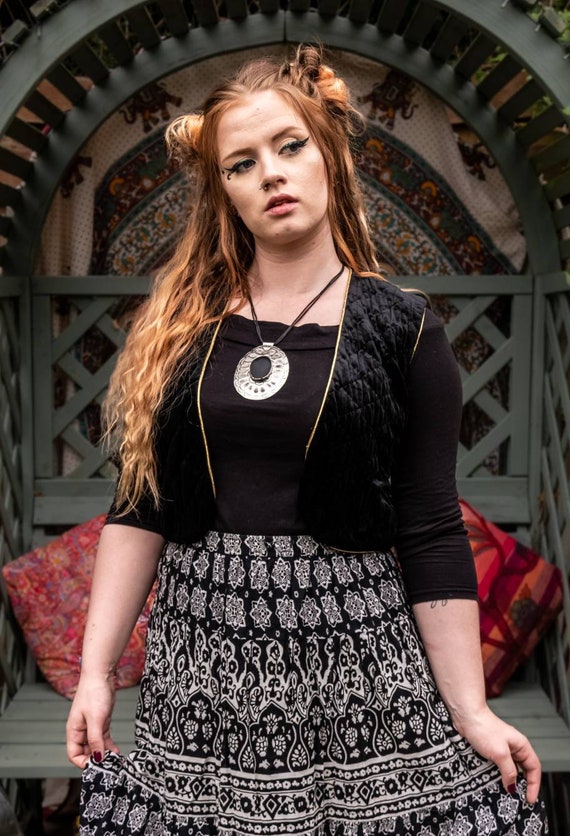 Black Velvet Quilted Waistcoat. Festival Clothing.
