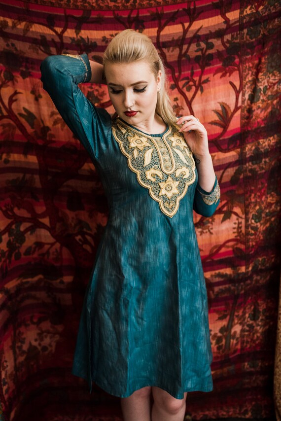 teal bohemian dress