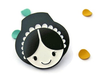 Broche / distintivo / alfinete - Esmalte - Welsh Lady - Cymru Am Byth - Presente galês - Joias - País de Gales - Fofo - País de Gales - Cymru - Kawaii