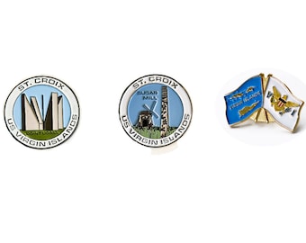 US Virgin Islands Lapel Pins, Hat Pins, and Trading Pins - 3 in one set    USVI History and Culture   Lapel Pin Collectors and Trading
