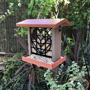 Handmade FLW inspired Hanging Bird Feeder Flora Red & Gray