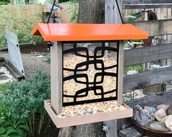 Bird Feeder - Retro Style in Mid Mod Bold Orange