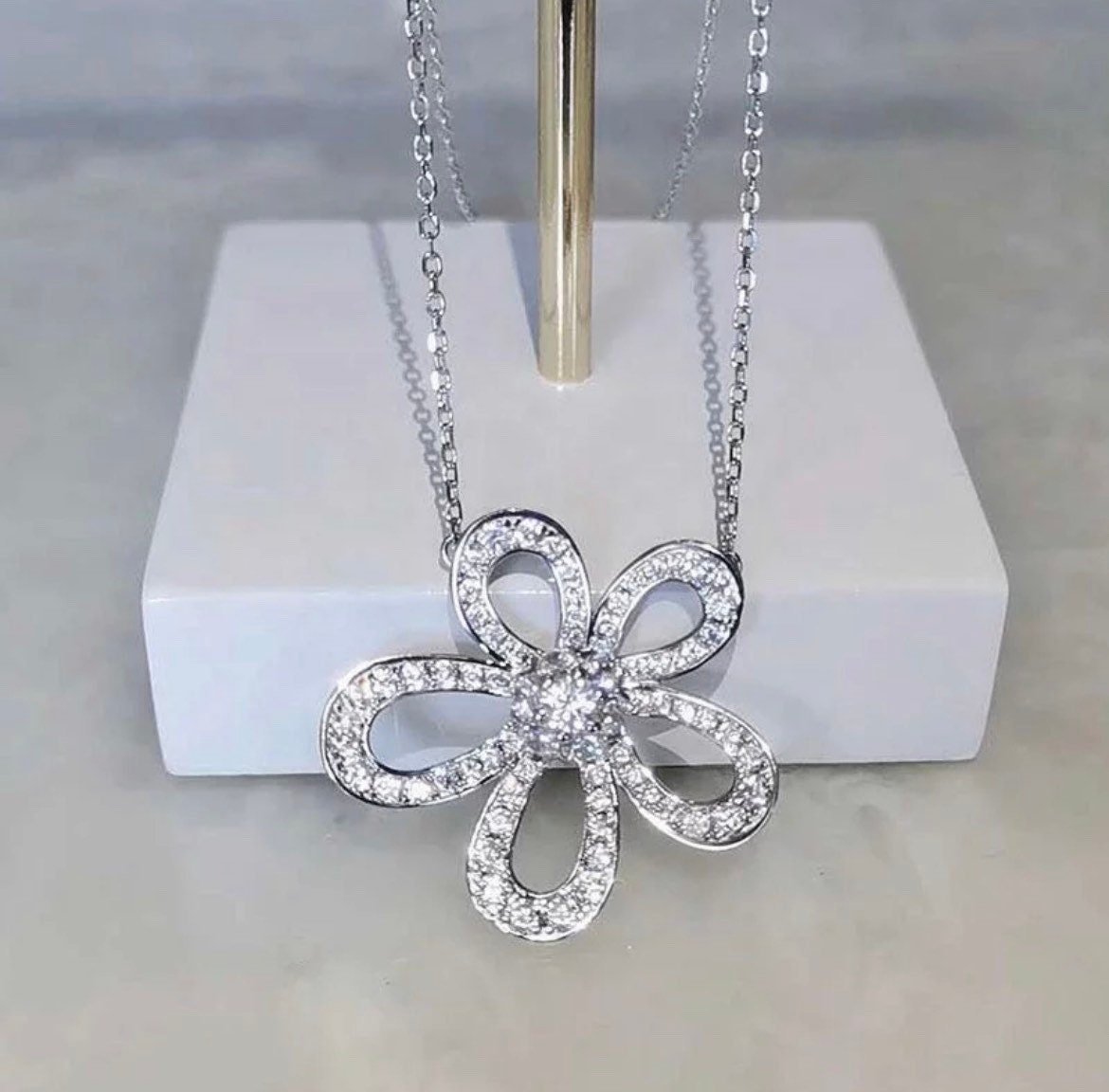 5 CTW Silver Tone Designer Flower CZ Necklace – Jewelure