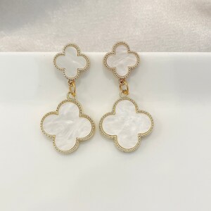 Double Clover Drop Earrings Gold Plated 925 Sterling Silver - Etsy