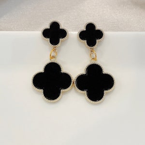 Double Clover Drop Earrings Gold Plated 925 Sterling Silver - Etsy