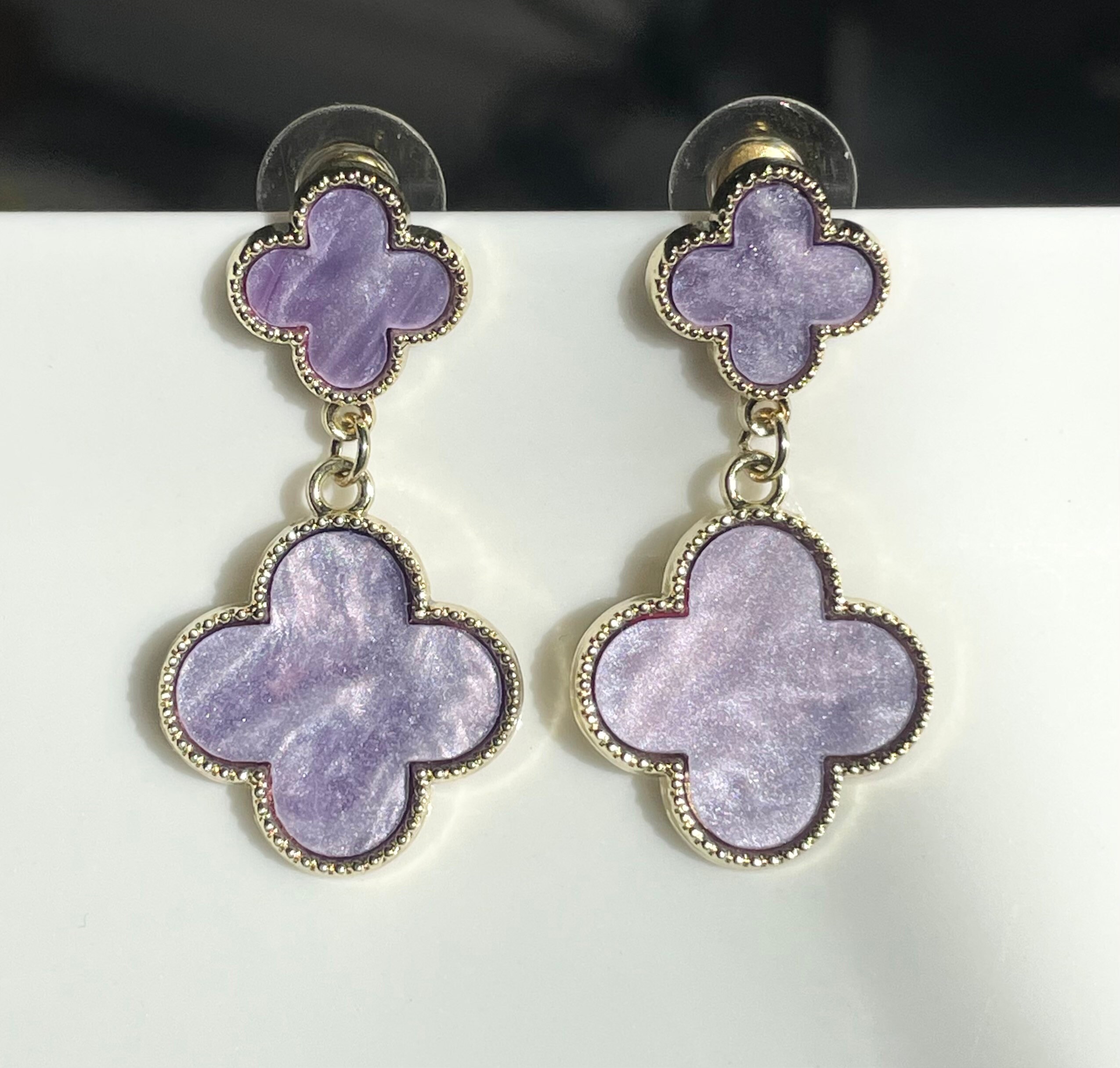 Double Clover Drop Earrings Gold Plated 925 Sterling Silver - Etsy