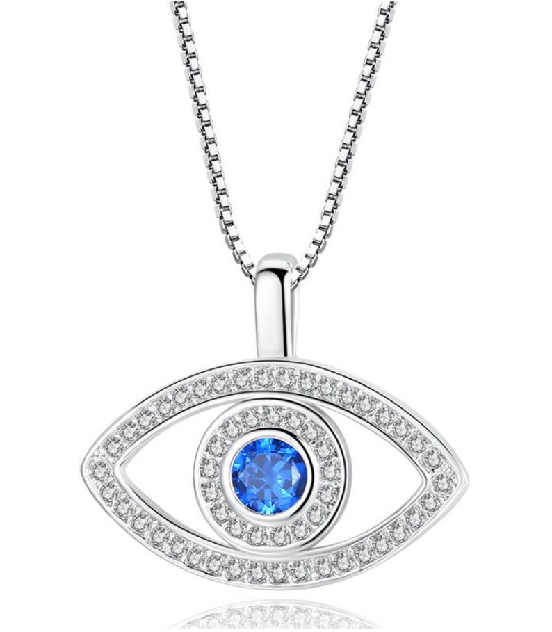 Evil Eye Pendant Necklace Embellished With Cubic Zirconia Etsy